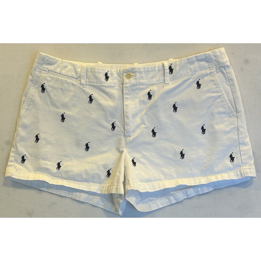 Ralph Lauren Sport White Shorts Sport Women Sz 14 Midrise Pony Logo Embroidery